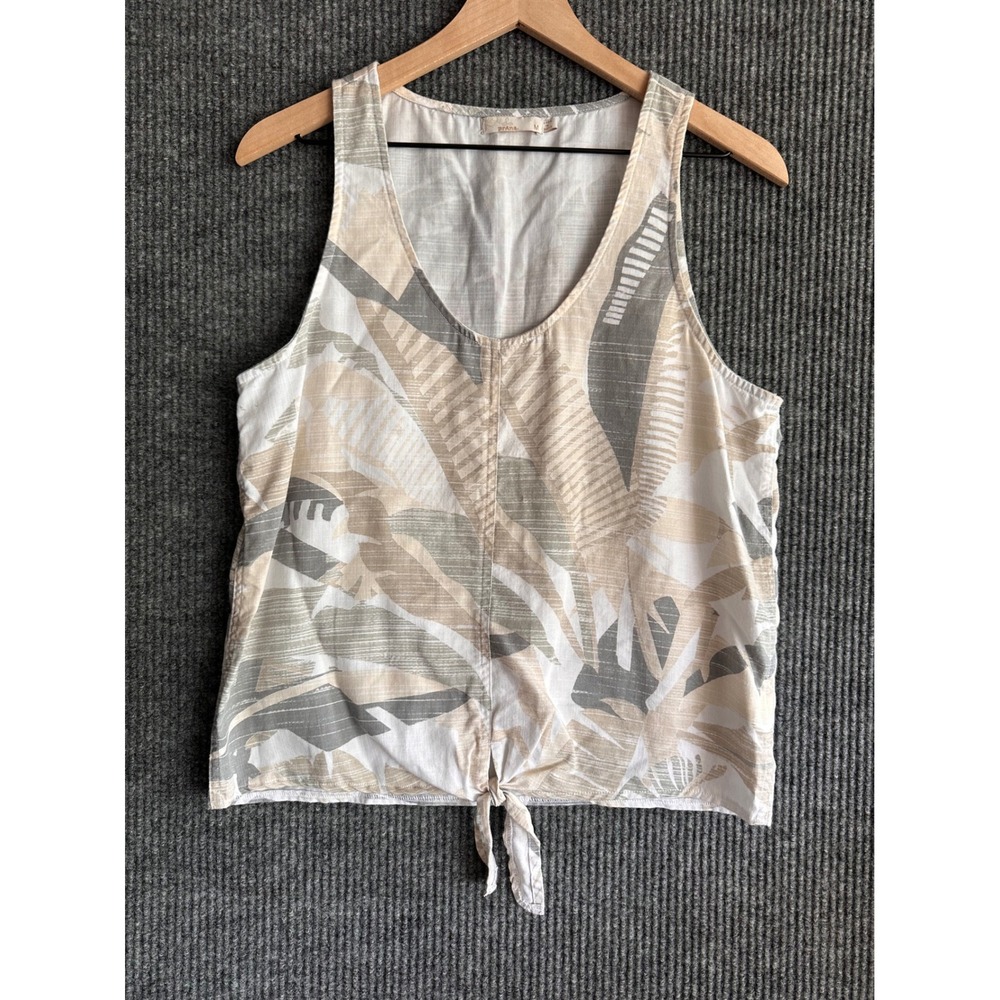 Prana Women Boho Chic Eco Summer Tropical Leaf Print Tie Front Tencel Tank Top M